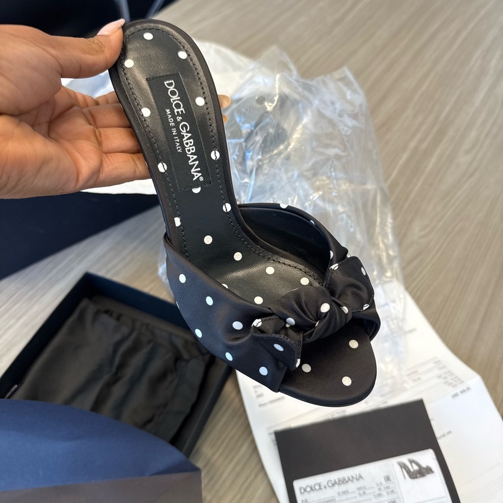 Dolce & Gabbana Black and White Mules with Studded Design